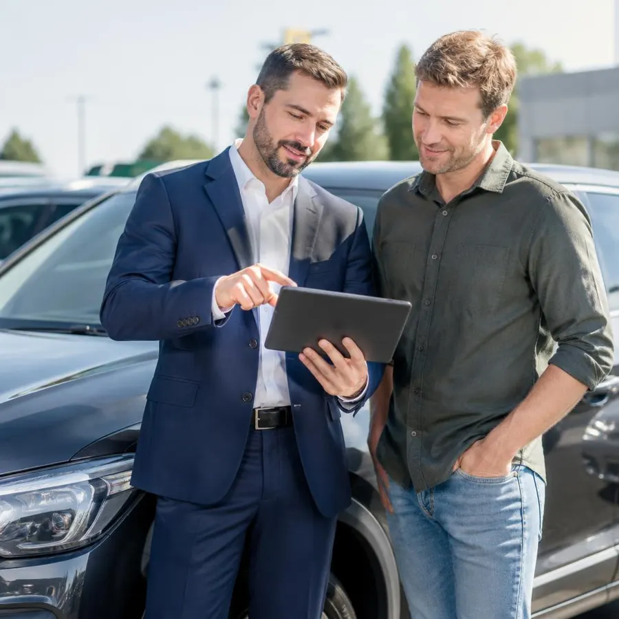 Specialistas konsultuoja automobilio pirkėją